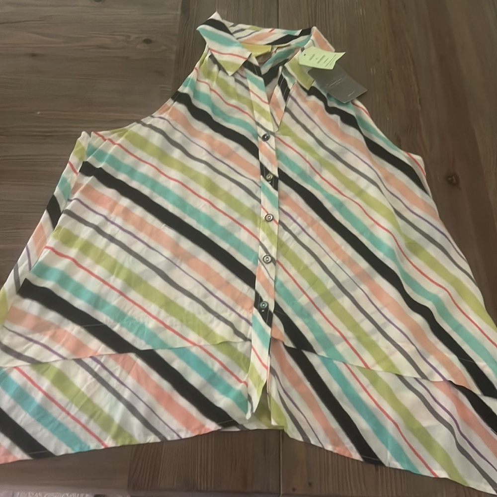 Anthropologie Maeve Womens 100% Rayon Tesni Sleeveless Stripe Multicolor Top 2 - Picture 3 of 6